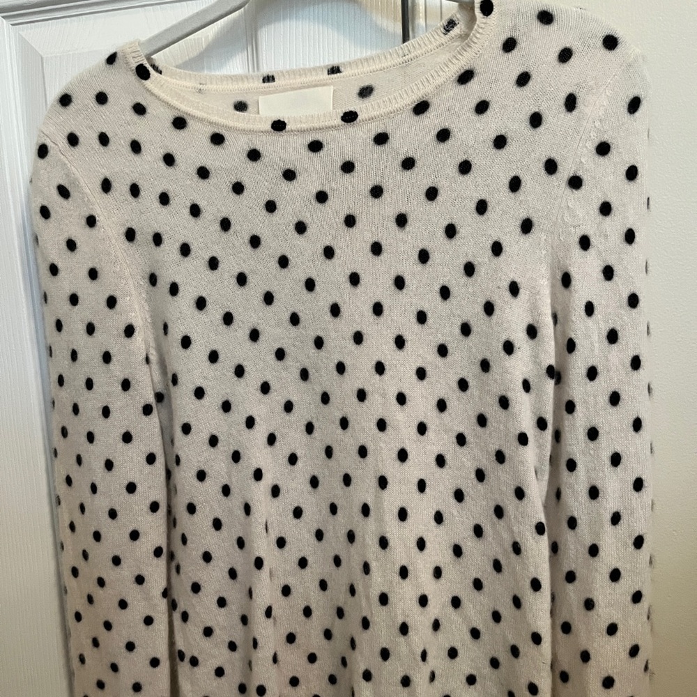 Cynthia Rowley 100% cashmere. Ivory with black polka dots.  EUC.